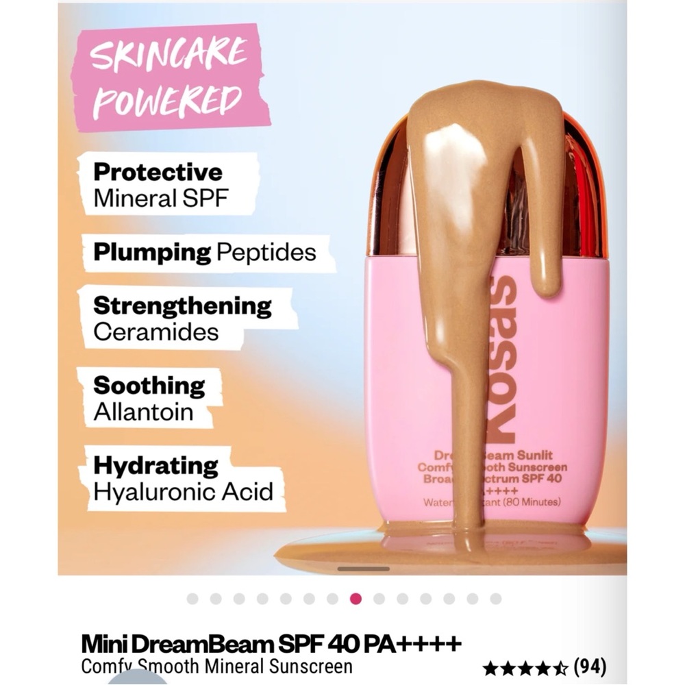 Kosas DreamBeam SPF 40 Mineral Sunscreen - Pink and Gold - Picture 2 of 5